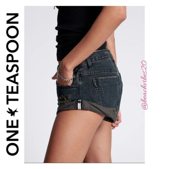 ONE TEASPOON Bandits Low Waist Denim Shorts Archived Fox Black NWT - Picture 3 of 15